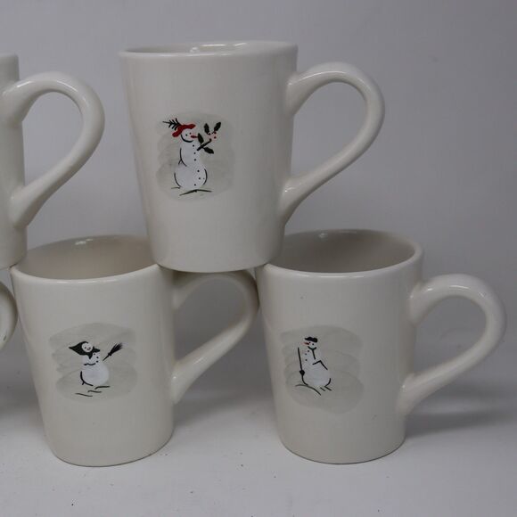 Williams Sonoma White Snowman Coffee Cups Holiday Christmas Winter Set of 5 - Picture 3 of 5